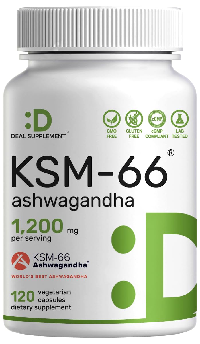 KSM 66 Ashwagandha 1,200mg with Black Pepper, 120 Veggie Capsules – Extra Strength Root Extract – High Absorption – Adaptogenic Supplements for Relaxation, Energy, & Brain Health – Non-GMO - Maple Wellness Supplements
