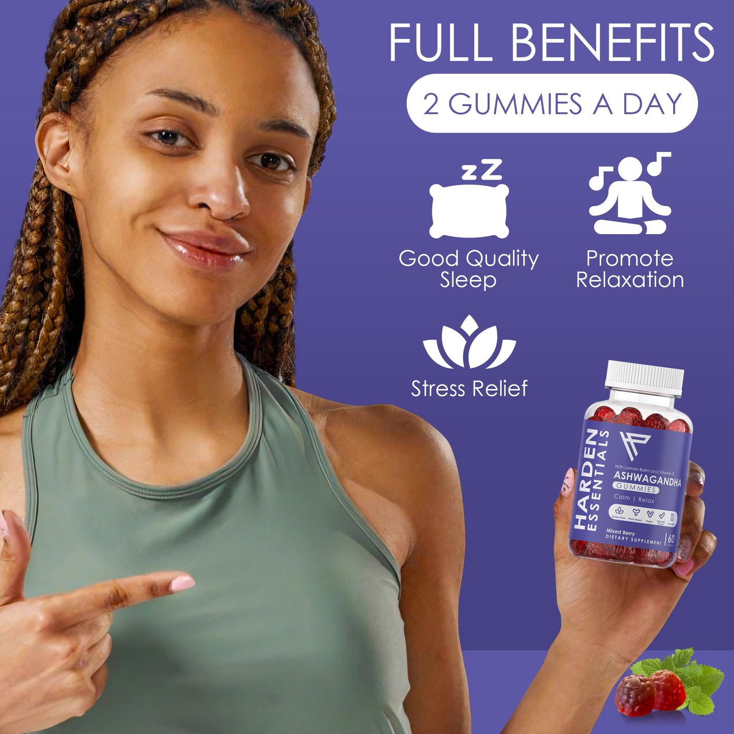 KSM-66 Ashwagandha Gummies 750mg Per Gummy – 1,500mg Per Serving – Stress & Cortisol Support – with Lemon Balm & Vitamin D – 60 Count (30 Day Supply) – Vegan – Harden Essentials - Maple Wellness Supplements