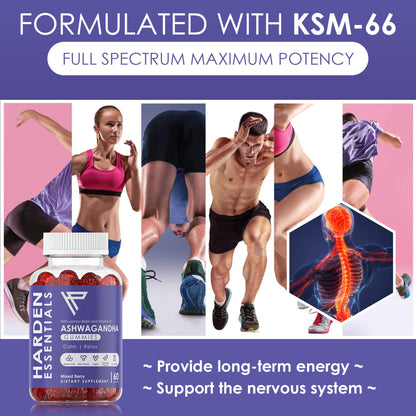 KSM-66 Ashwagandha Gummies 750mg Per Gummy – 1,500mg Per Serving – Stress & Cortisol Support – with Lemon Balm & Vitamin D – 60 Count (30 Day Supply) – Vegan – Harden Essentials - Maple Wellness Supplements