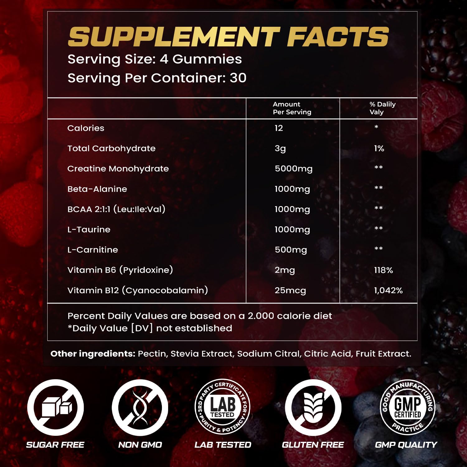 KUKALY Creatine Monohydrate Gummies for Men & Women, 9000MG Creatine Gummies Sugar Free - Mixed Flavored with L-Taurine, BCAA 2:1, B12 B6 for Boost Strength - Maple Wellness Supplements