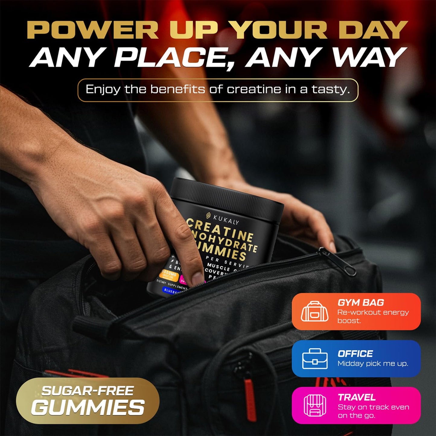 KUKALY Creatine Monohydrate Gummies for Men & Women, 9000MG Creatine Gummies Sugar Free - Mixed Flavored with L-Taurine, BCAA 2:1, B12 B6 for Boost Strength - Maple Wellness Supplements
