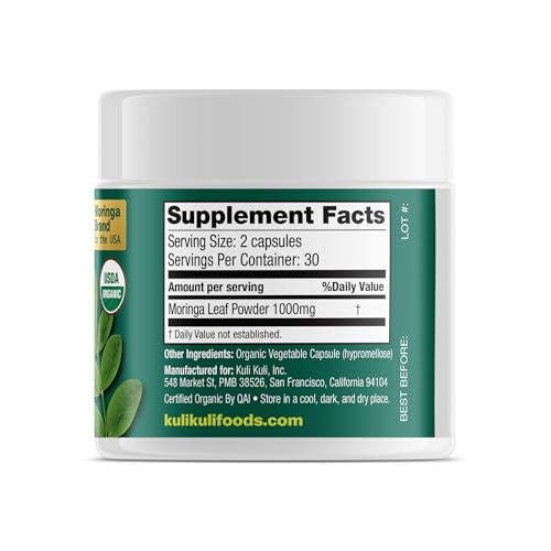 KULI KULI Organic Pure Moringa Capsules, 60 CT - Maple Wellness Supplements