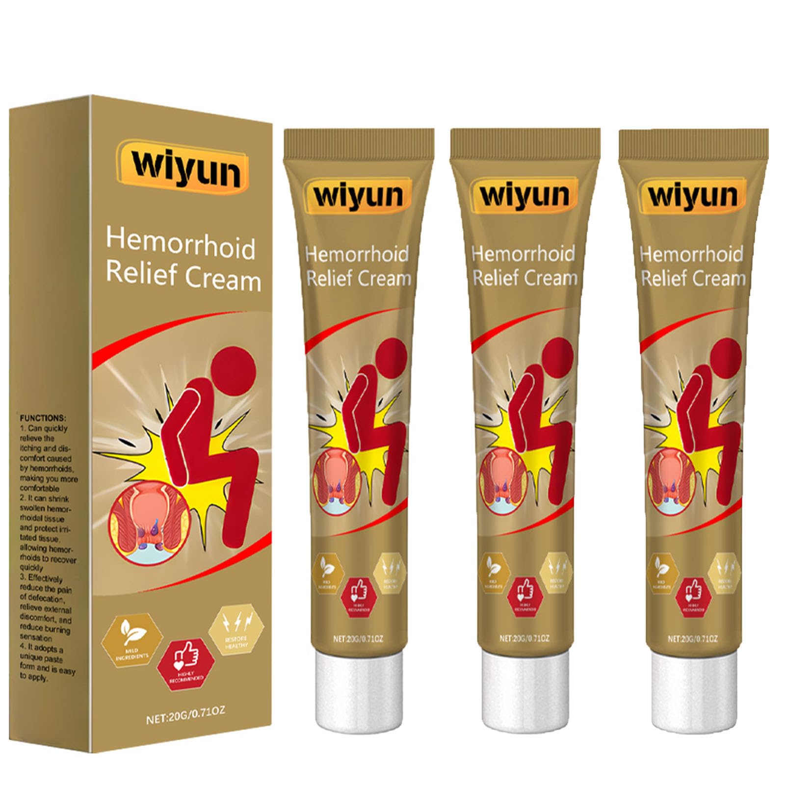 KUNLEN Herbal Hemorrhoids Cream, Chinese Hemorrhoid Creams, Body Care Cream for Men and Women (3pcs) - Maple Wellness Supplements