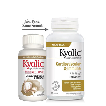Kyolic Aged Garlic Extract Formula 200, Cardiovascular & Immune*, Reserve, 120 Capsules - Maple Wellness Supplements