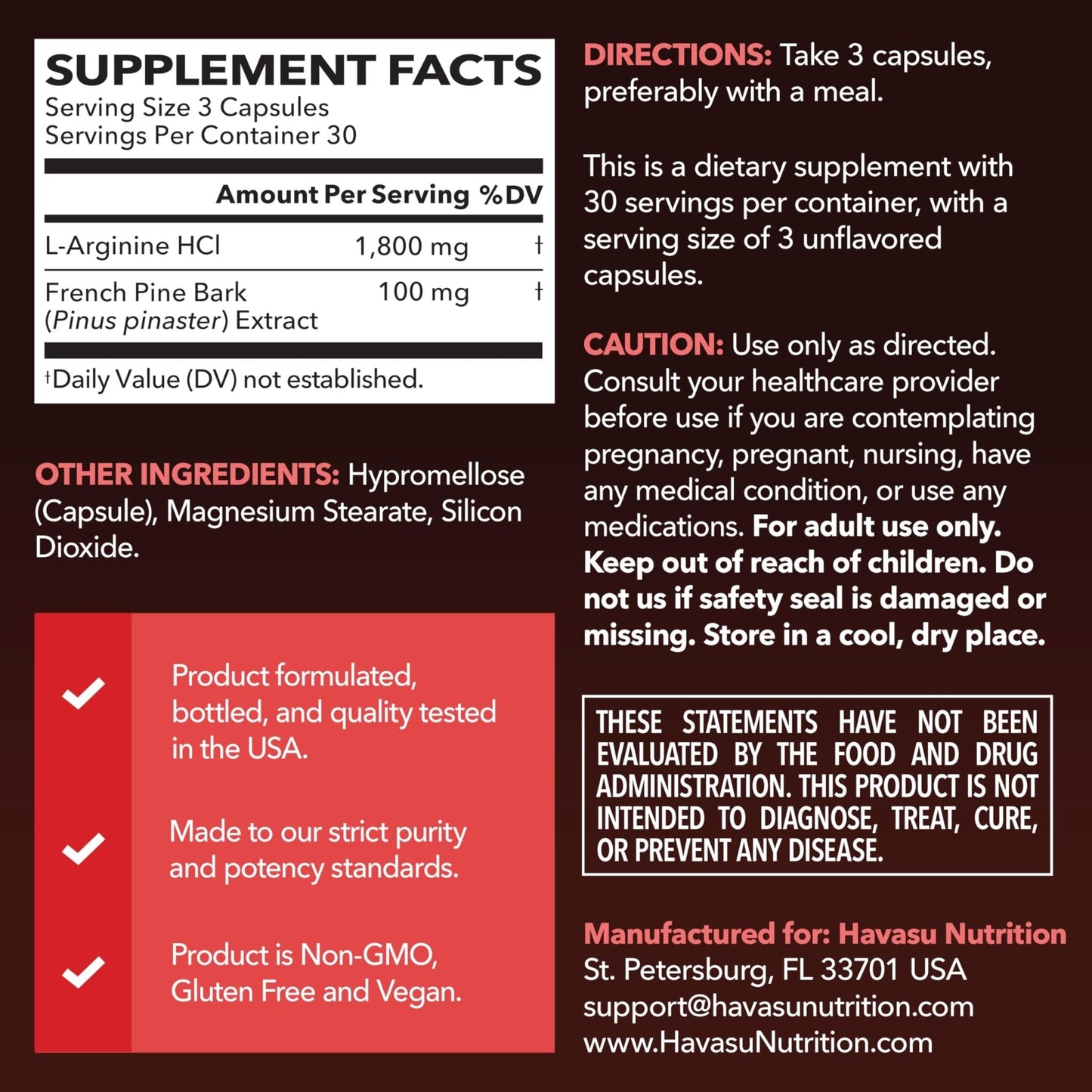 L-Arginine 1800mg and Pine Bark Extract 100mg - Nitric Oxide Supplement for Men - Performance Supplement for Men's Health - 90 Count - Endurance, Recovery Support - Maple Wellness Supplements
