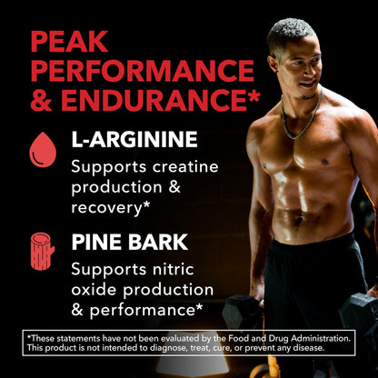 L-Arginine 1800mg and Pine Bark Extract 100mg - Nitric Oxide Supplement for Men - Performance Supplement for Men's Health - 90 Count - Endurance, Recovery Support - Maple Wellness Supplements