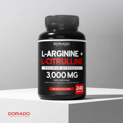 L Arginine L Citrulline Supplement 3000mg (240 Capsules) Nitric Oxide Pills for Men - Stamina, Endurance, Performance for Workouts - NO Supplements for Men - Maple Wellness Supplements