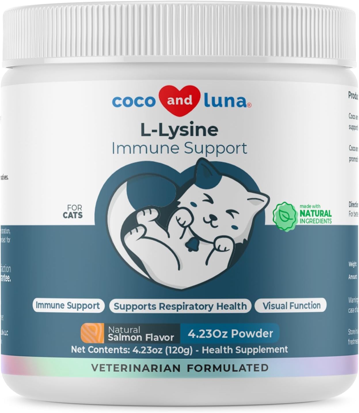 L-Lysine Supplement for Cats 900mg/scoop - Cat Supplement for Sneezing and Runny Nose, Cold, Immune Support, Eye Function - Maple Wellness Supplements