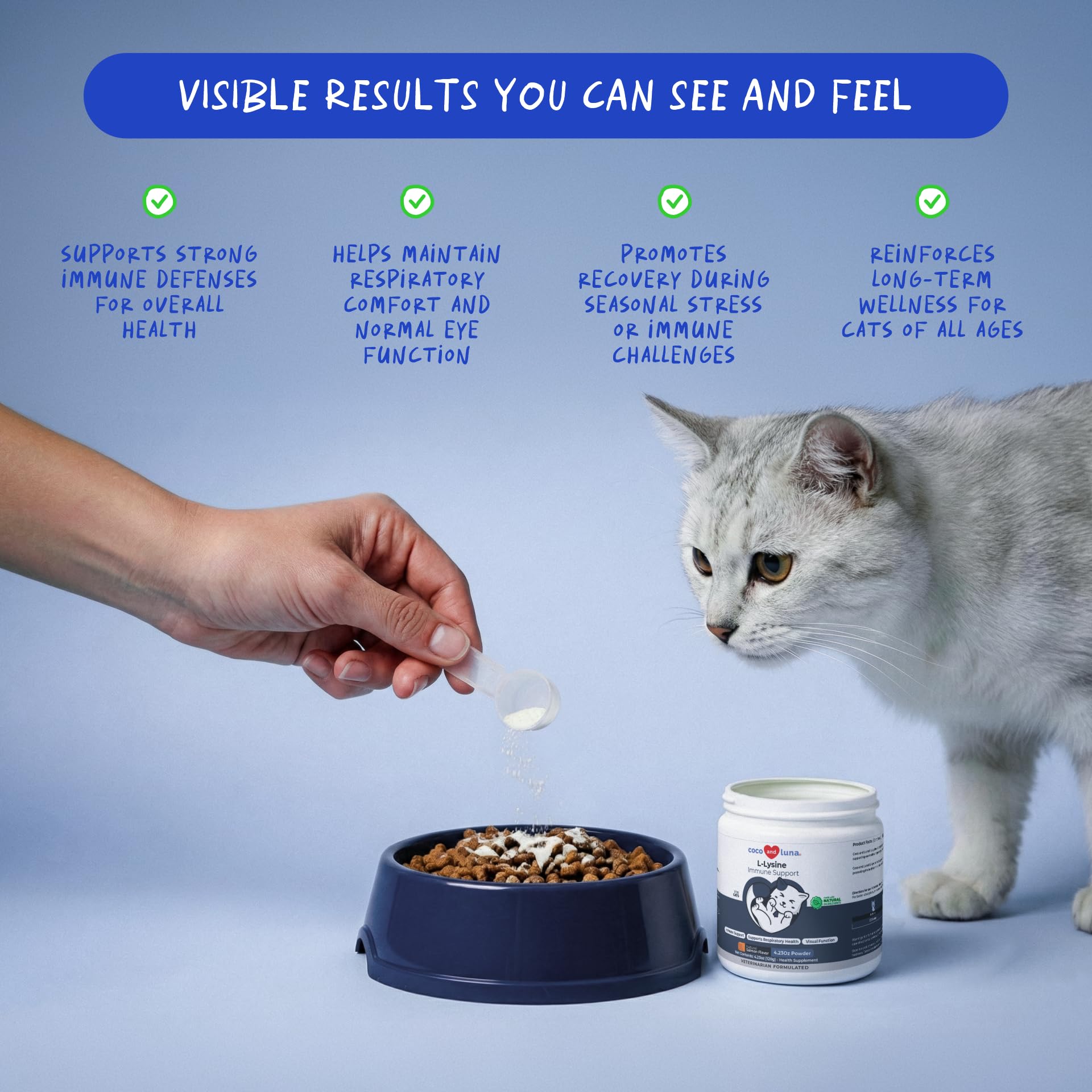 L-Lysine Supplement for Cats 900mg/scoop - Cat Supplement for Sneezing and Runny Nose, Cold, Immune Support, Eye Function - Maple Wellness Supplements