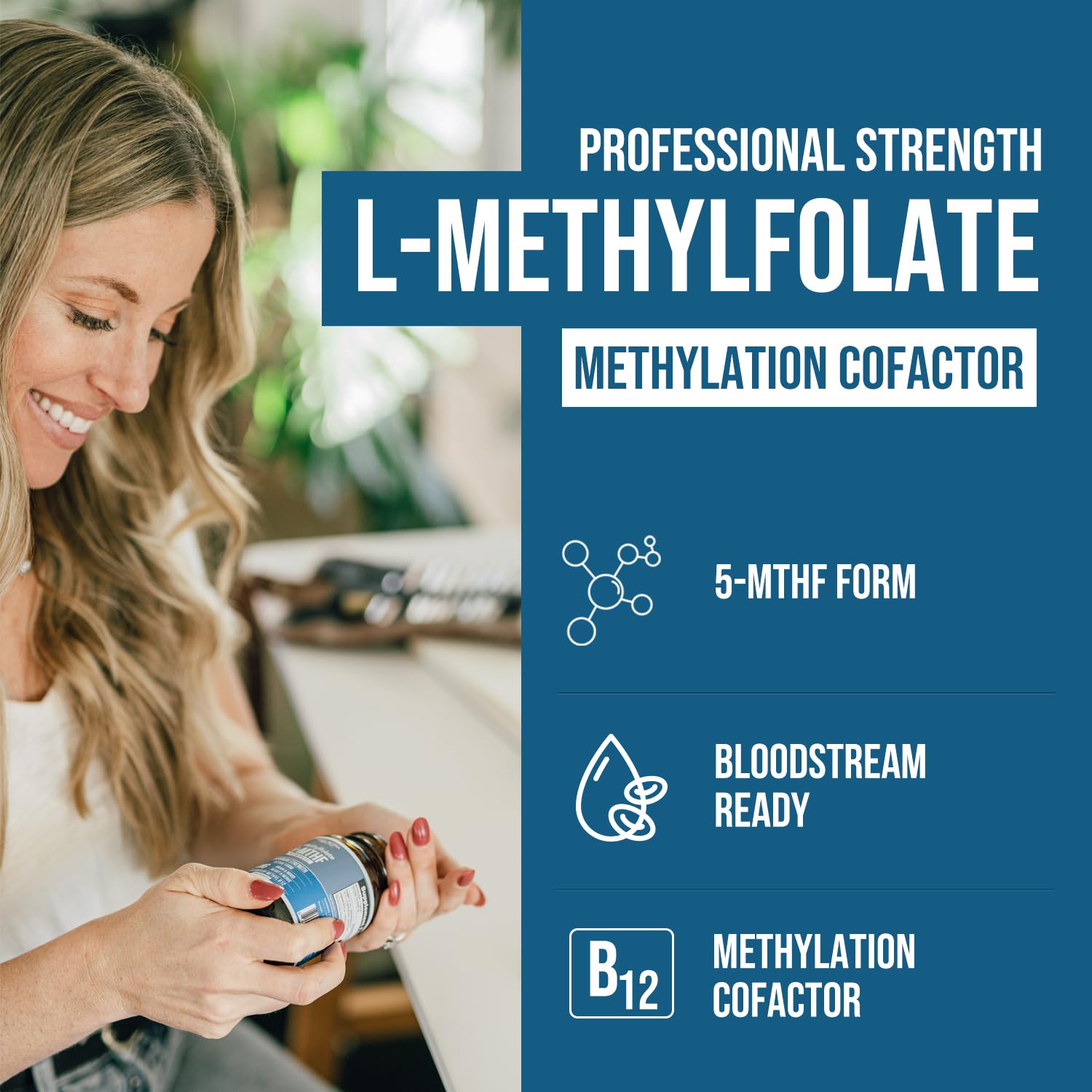 L Methyl Folate 15mg Plus Methyl B12 Cofactor – High Potency, Active 5-MTHF Form - Supports Mood, Methylation, Cognition - Maple Wellness Supplements
