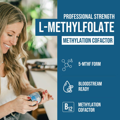 L Methyl Folate 15mg Plus Methyl B12 Cofactor – High Potency, Active 5-MTHF Form - Supports Mood, Methylation, Cognition - Maple Wellness Supplements