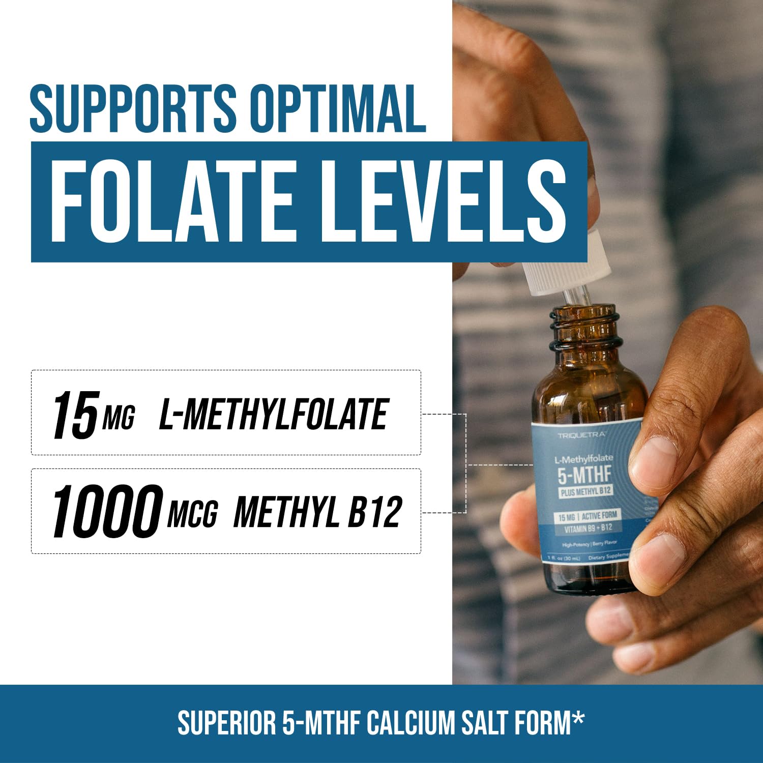 L Methyl Folate 15mg Plus Methyl B12 Cofactor – Organic Berry Flavor, High Potency Liquid Sublingual Active 5-MTHF Form - Supports Mood, Methylation - Maple Wellness Supplements