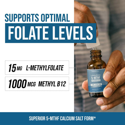 L Methyl Folate 15mg Plus Methyl B12 Cofactor – Organic Berry Flavor, High Potency Liquid Sublingual Active 5-MTHF Form - Supports Mood, Methylation - Maple Wellness Supplements