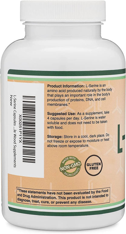 L-Serine Capsules (Third Party Tested) - 2,000mg Servings Used in Clinical Study, 180 Count, 500mg per Capsule (L Serine Amino Acid for Serotonin Production and Brain Support) by Double Wood - Maple Wellness Supplements