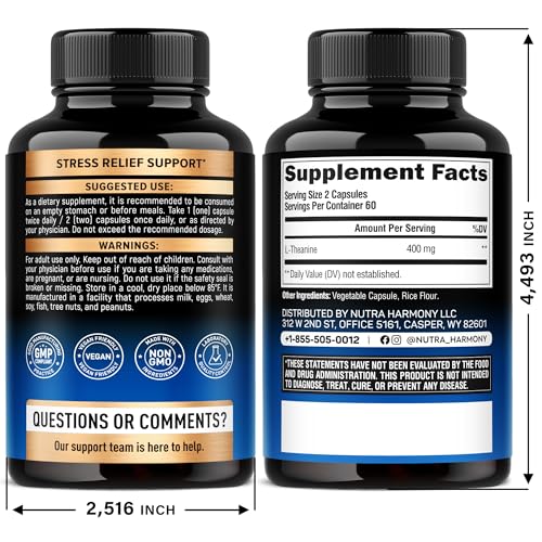 L Theanine 400 mg | L-Theanine Stress Relief | Extra Strength Supplement | Made in USA | Relaxation, Sleep & Calm Support | For Men & Women | Plant Based - Maple Wellness Supplements