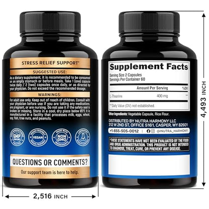 L Theanine 400 mg | L-Theanine Stress Relief | Extra Strength Supplement | Made in USA | Relaxation, Sleep & Calm Support | For Men & Women | Plant Based - Maple Wellness Supplements