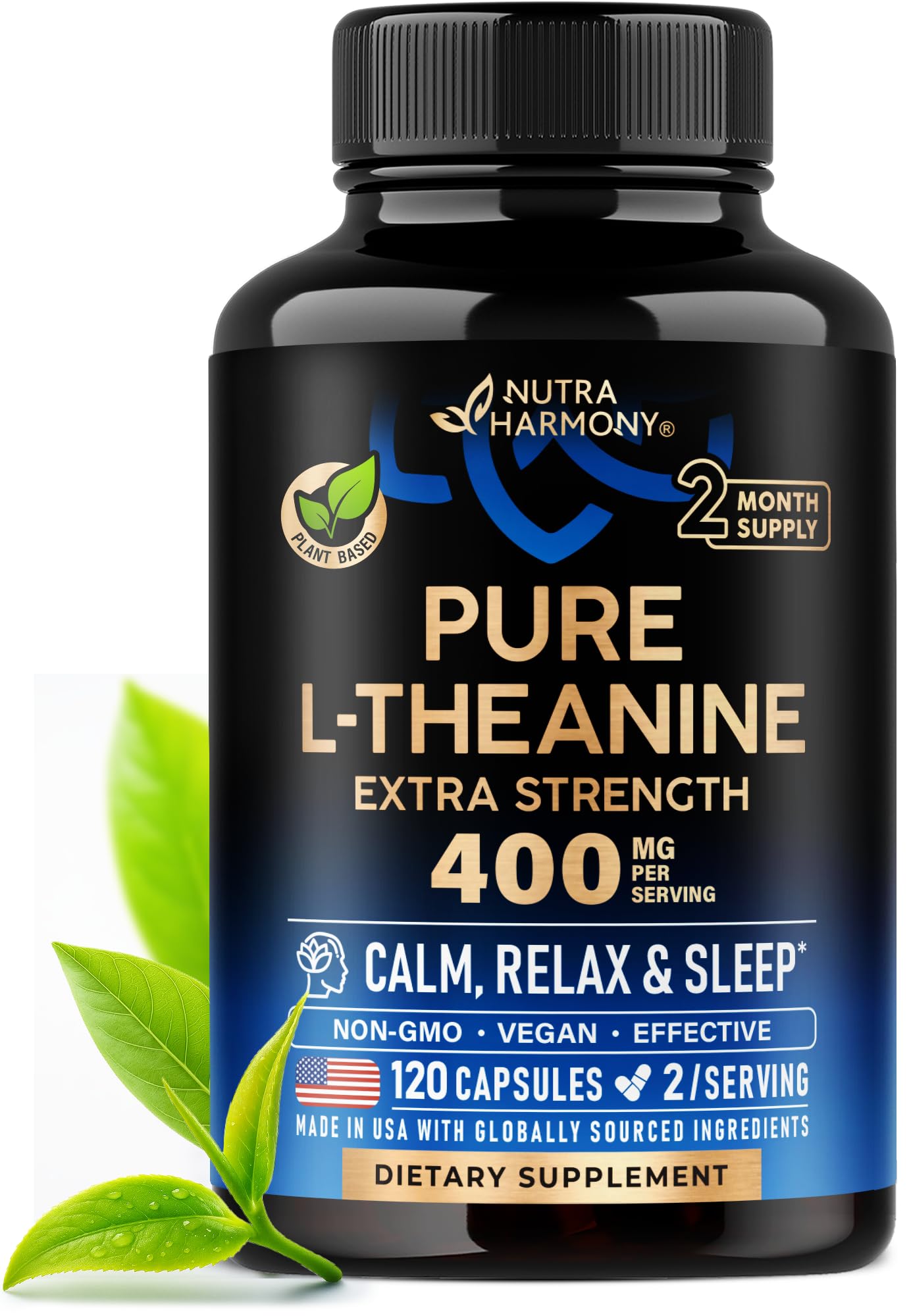 L Theanine 400 mg | L-Theanine Stress Relief | Extra Strength Supplement | Made in USA | Relaxation, Sleep & Calm Support | For Men & Women | Plant Based - Maple Wellness Supplements