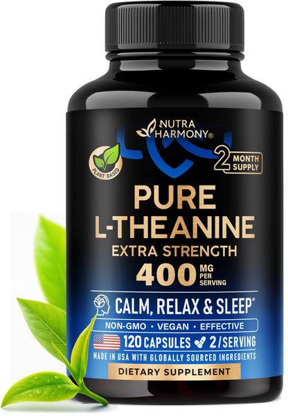 L Theanine 400 mg | L-Theanine Stress Relief | Extra Strength Supplement | Made in USA | Relaxation, Sleep & Calm Support | For Men & Women | Plant Based - Maple Wellness Supplements
