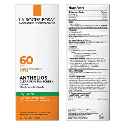 La Roche-Posay Anthelios Clear Skin Sunscreen Dry Touch SPF 60, Oil Free Sunscreen For Face, Oil Absorbing, Broad Spectrum SPF - Maple Wellness Supplements