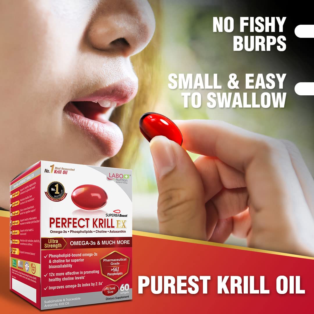 LABO Nutrition Perfect Krill EX, The Purest Ultra Strength Antarctic Krill Oil, Highest Phosph - Maple Wellness Supplements