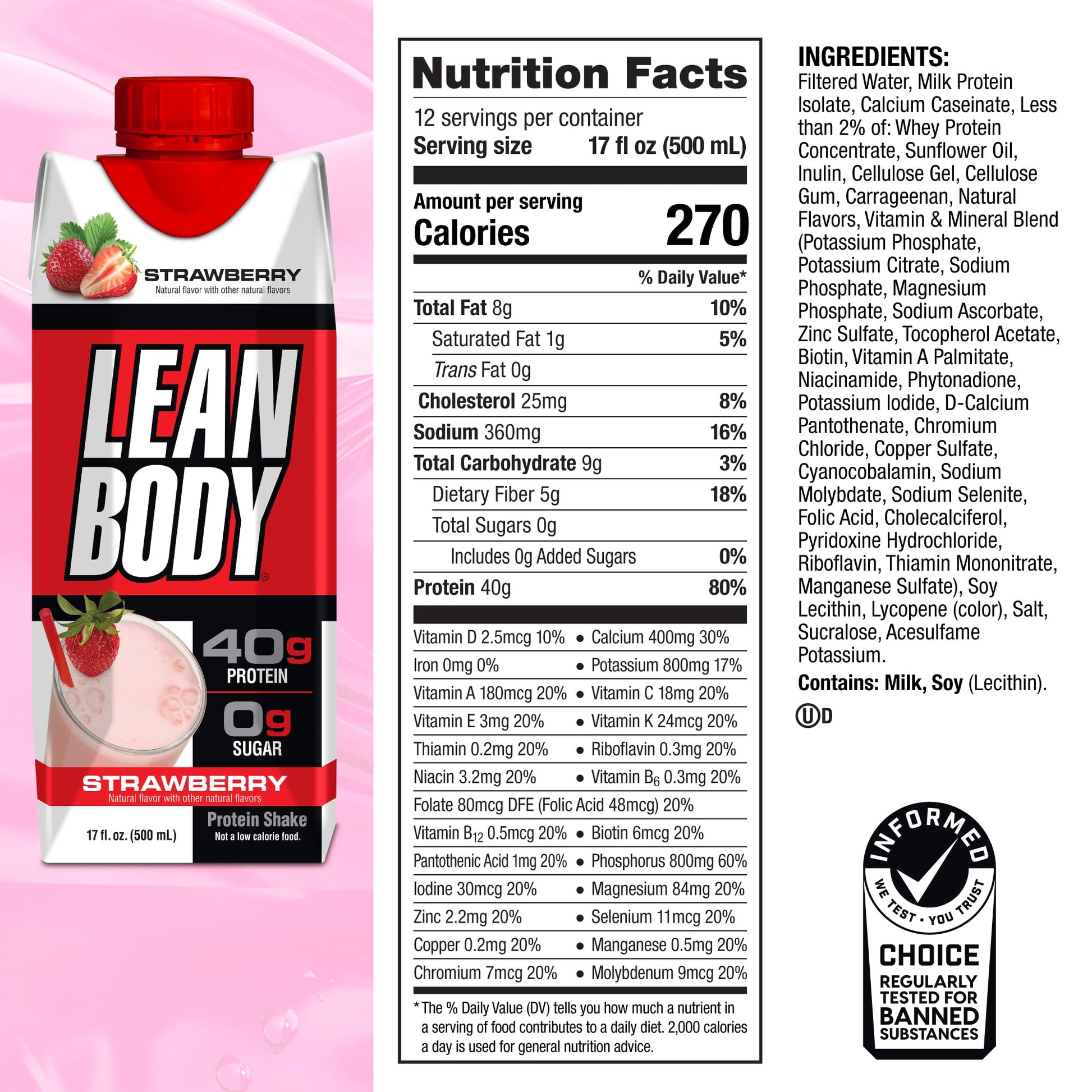 Labrada Lean Body Ready-to-Drink Strawberry Protein Shake, 40g Protein, Whey Blend - Maple Wellness Supplements