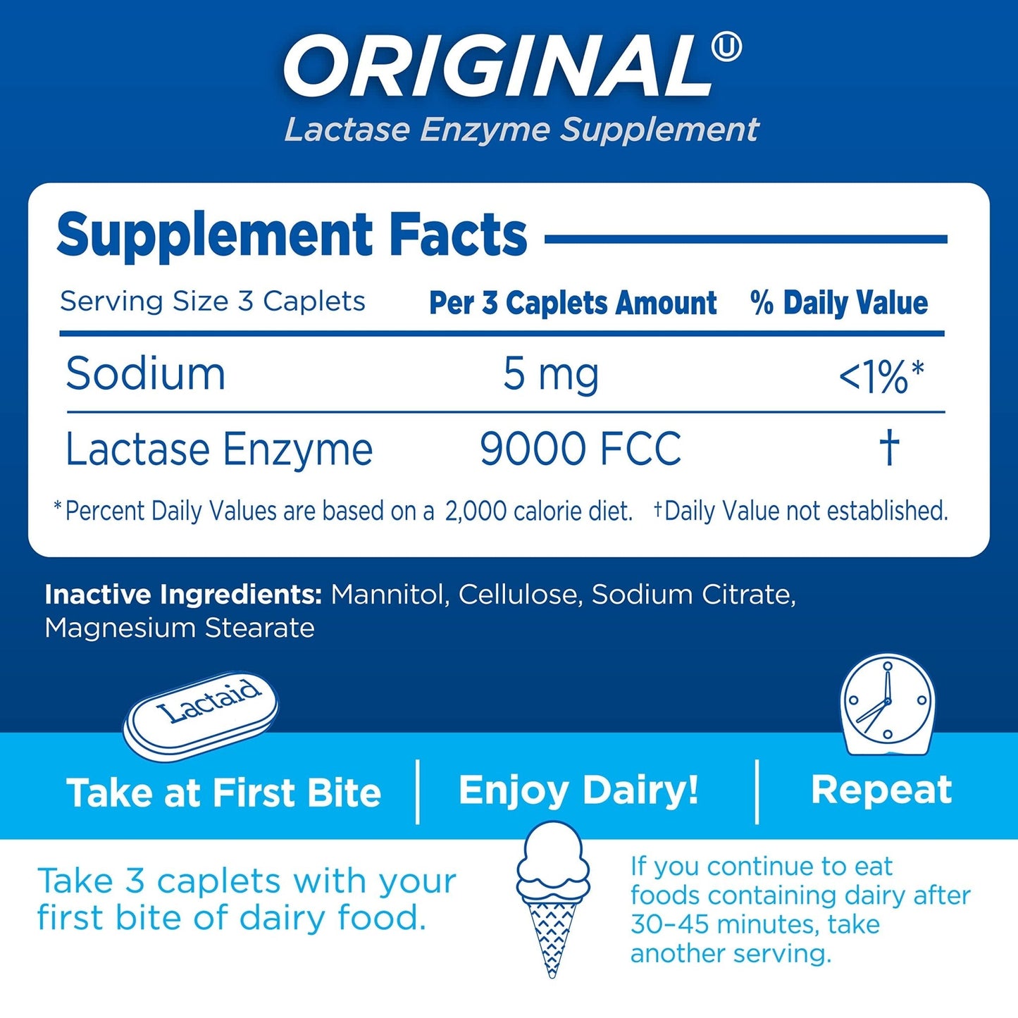Lactaid Original Strength Lactose Intolerance Pills, 9000 FCC Natural Lactase Enzyme Dairy Relief Caplets, Helps Prevent Gas, Bloating & Diarrhea Due to Lactose Sensitivity in Adults & Kids, 120 Count - Maple Wellness Supplements