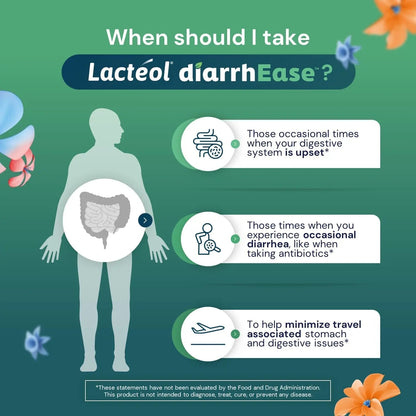 Lactéol diarrhEase- a Safe, Drug Free and clinically Tested postbiotic Strain That Helps soothes Occasional Digestive Upset and Shortens The Duration of Occasional Diarrhea, 24 Count - Maple Wellness Supplements