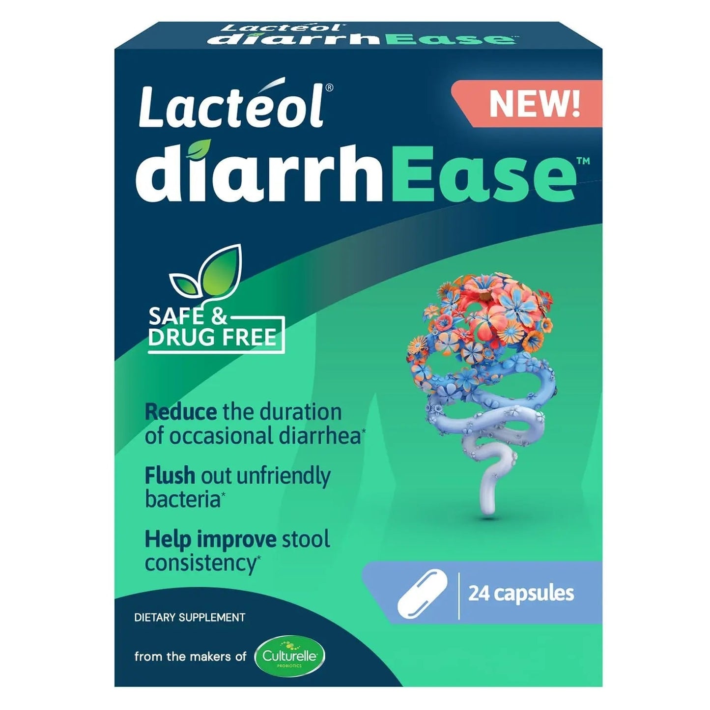 Lactéol diarrhEase- a Safe, Drug Free and clinically Tested postbiotic Strain That Helps soothes Occasional Digestive Upset and Shortens The Duration of Occasional Diarrhea, 24 Count - Maple Wellness Supplements