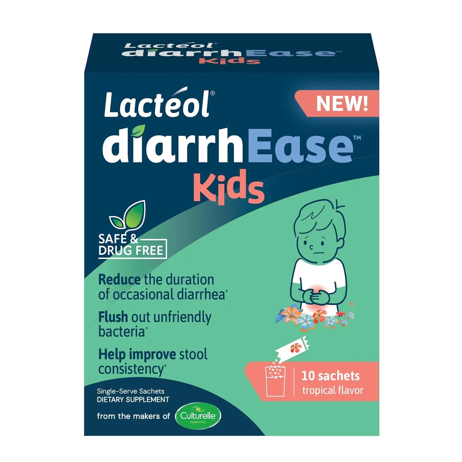 Lactéol diarrhEase Kids - a Safe, Drug Free and clinically Tested postbiotic Strain That Shortens The Duration of Occasional Diarrhea- Works Naturally with Your Child’s Body, 10 Count - Maple Wellness Supplements
