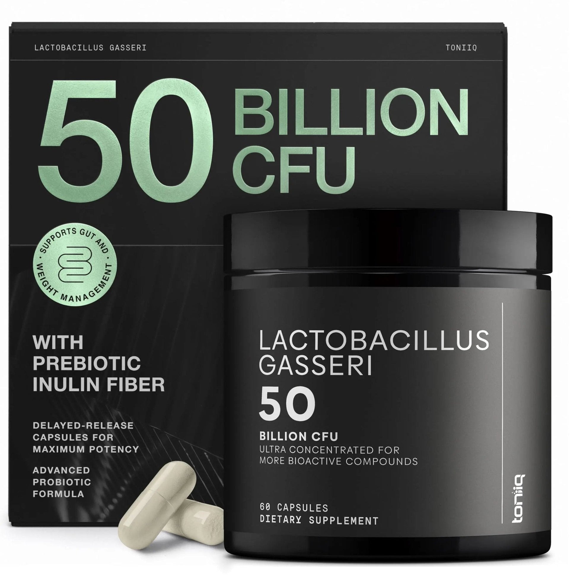Lactobacillus Gasseri - Ultra High Strength 50 Billion CFU - Delayed Release Capsules - Made with Prebiotic Inulin Fiber - Supports Digestive Health & Gut Flora - Third-Party Lab Tested - 60 Capsules - Maple Wellness Supplements
