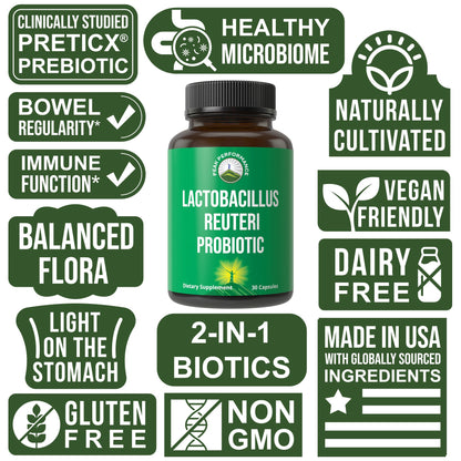 Lactobacillus Reuteri 50 Billion CFU Probiotics with Clinically Studied PreticX® XOS Prebiotic. L Reuteri Probiotic Capsules Supplement for Gut Health and Digestive Support. for Both Women & Men - Maple Wellness Supplements