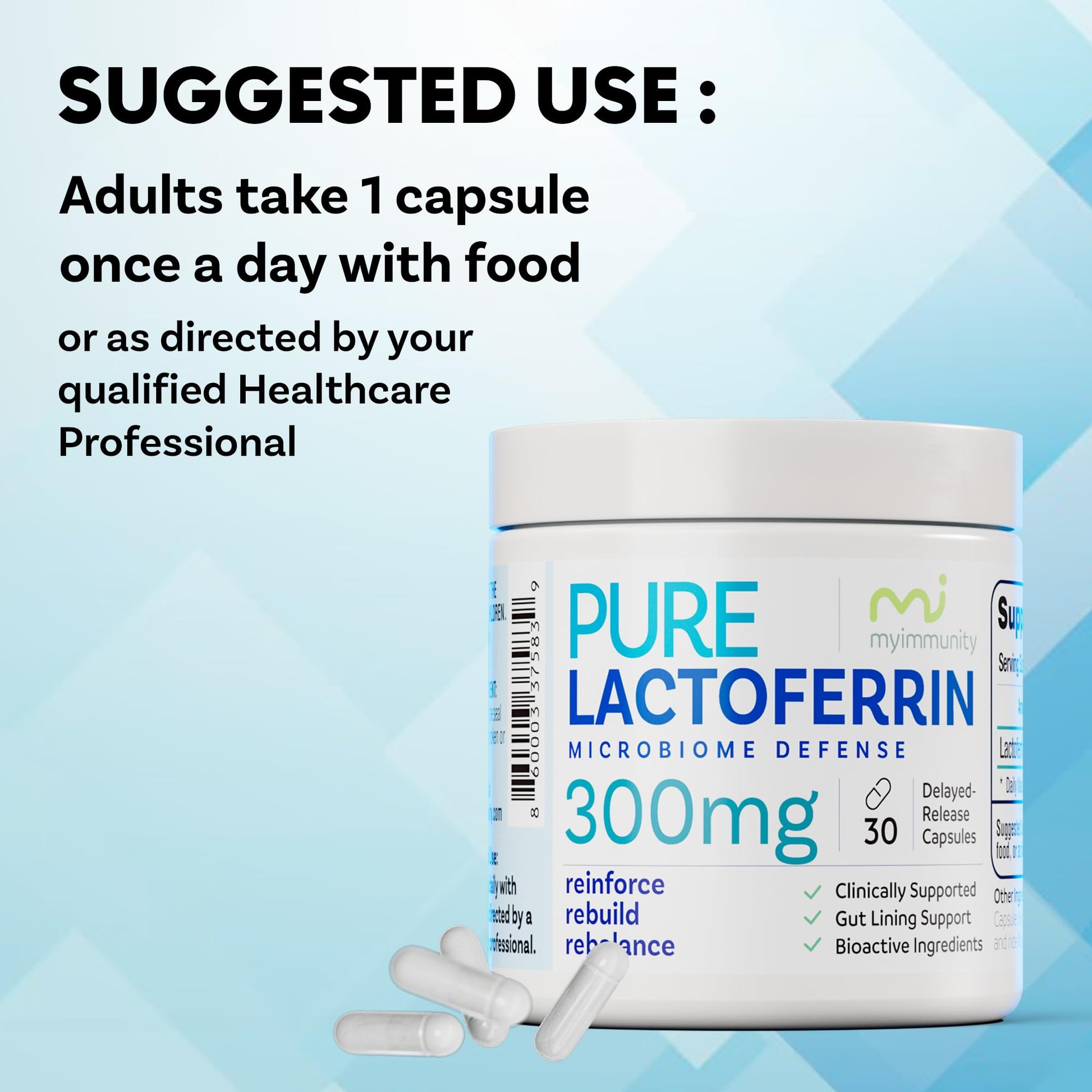 Lactoferrin 300mg Delayed Release Capsules - MyImmunity Premium Immune Support Supplement with Iron Absorption - Freeze Dried, Non-GMO, Gluten Free, Vegetarian - 30 Count (1 Month Supply) - Maple Wellness Supplements
