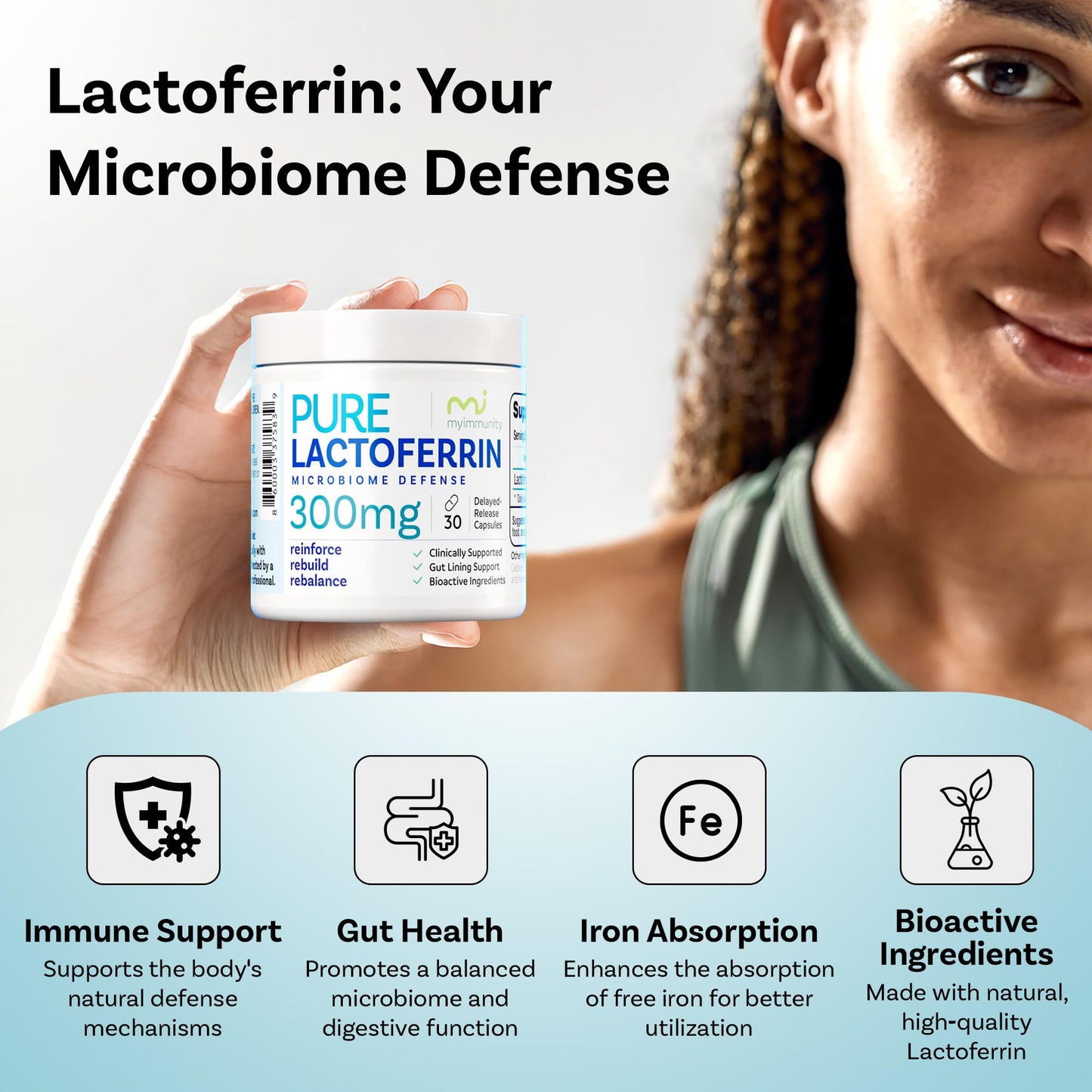 Lactoferrin 300mg Delayed Release Capsules - MyImmunity Premium Immune Support Supplement with Iron Absorption - Freeze Dried, Non-GMO, Gluten Free, Vegetarian - 30 Count (1 Month Supply) - Maple Wellness Supplements