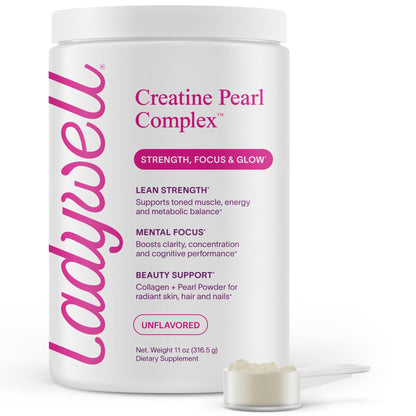 Ladywell Creatine Pearl Complex | 3-in-1 Formula for Women | Creatine Monohydrate, Collagen & Pearl Powder | Supports Energy, Skin Health, Mental Clarity, Metabolism & Lean Muscle | 30 Servings - Maple Wellness Supplements