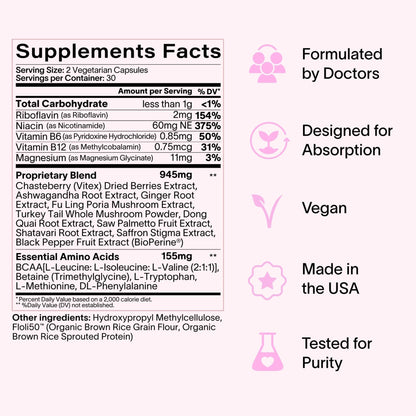 Ladywell Daily Hormone Balance Capsules | Natural Cycle Support for Women | Supports Mood, Bloating, Cramps, Skin Health & Cravings | with Chasteberry, B Vitamins, Ashwagandha, Saffron & More | 60 Ct - Maple Wellness Supplements