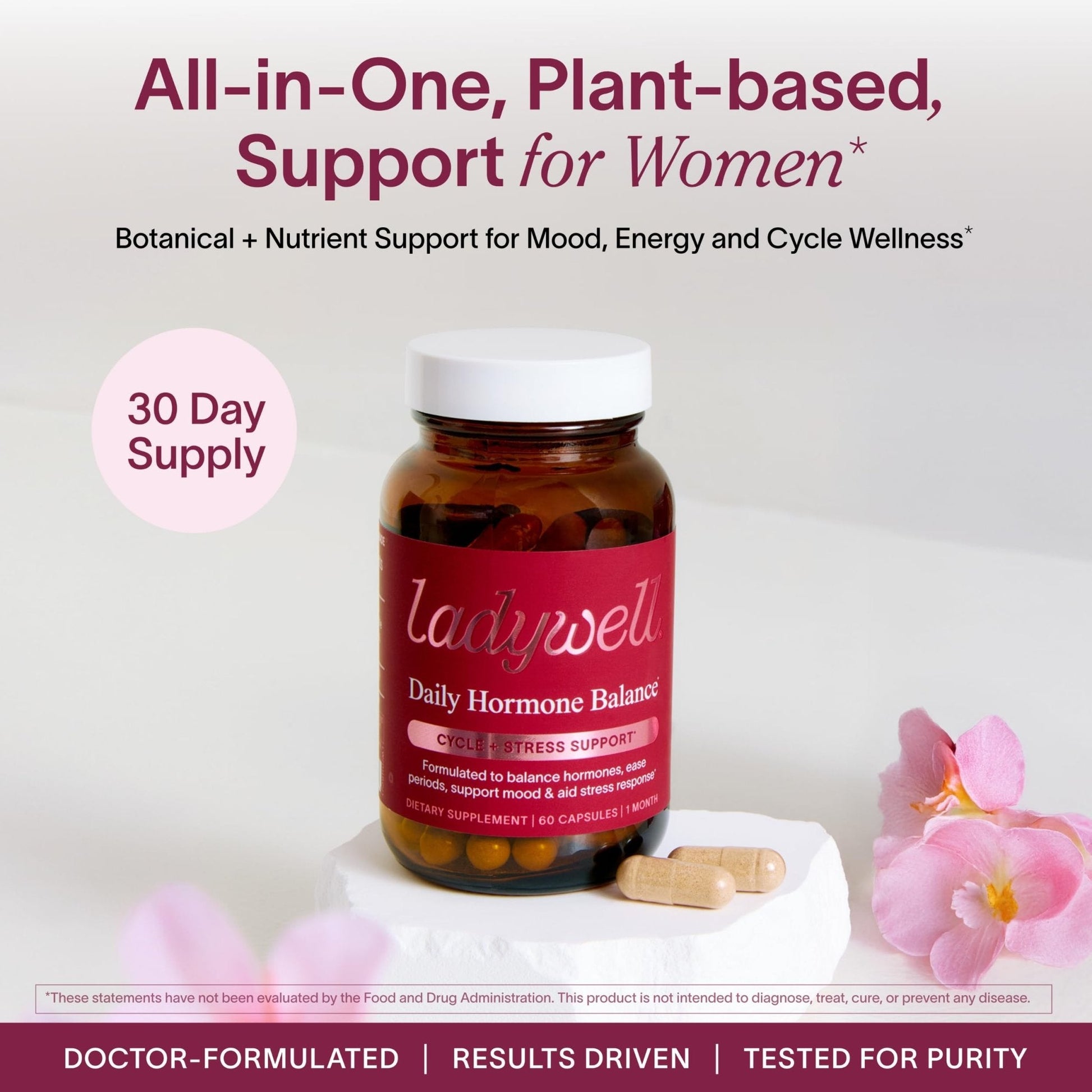 Ladywell Daily Hormone Balance Capsules | Natural Cycle Support for Women | Supports Mood, Bloating, Cramps, Skin Health & Cravings | with Chasteberry, B Vitamins, Ashwagandha, Saffron & More | 60 Ct - Maple Wellness Supplements