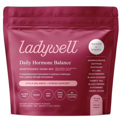 Ladywell Daily Hormone Balance Powder | Natural Cycle Support for Women | Supports Mood, Bloating, Cramps, Skin Health & Cravings with Chasteberry, B Vitamins, Ashwagandha, Saffron + | 30 Servings - Maple Wellness Supplements