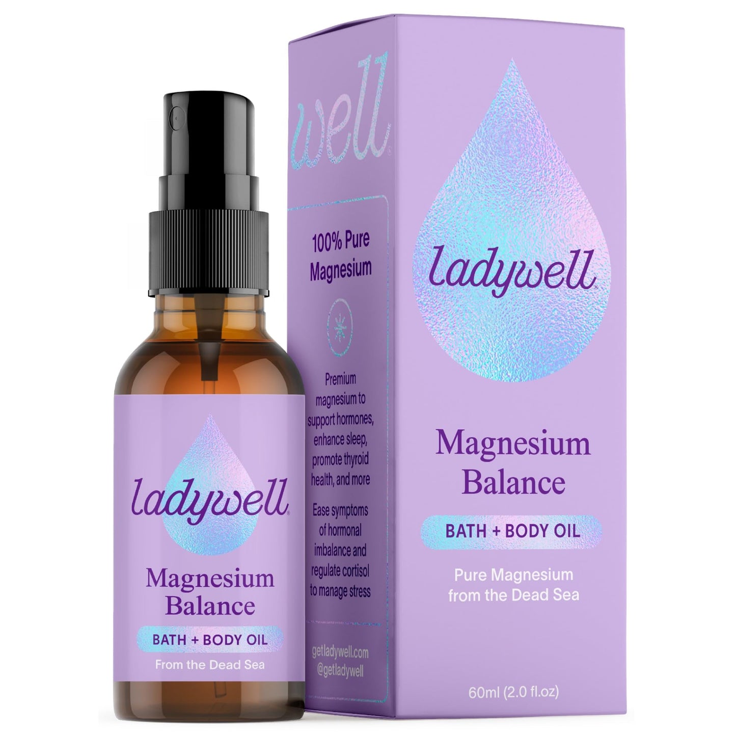 Ladywell Topical Magnesium Oil Spray | Mood, Cycle & Stress Support | PMS, PCOS, Fertility, Menopause, Hormone Balance, Cramps | Pure Magnesium Chloride, Science-Backed | Rapid Skin Absorption - Maple Wellness Supplements