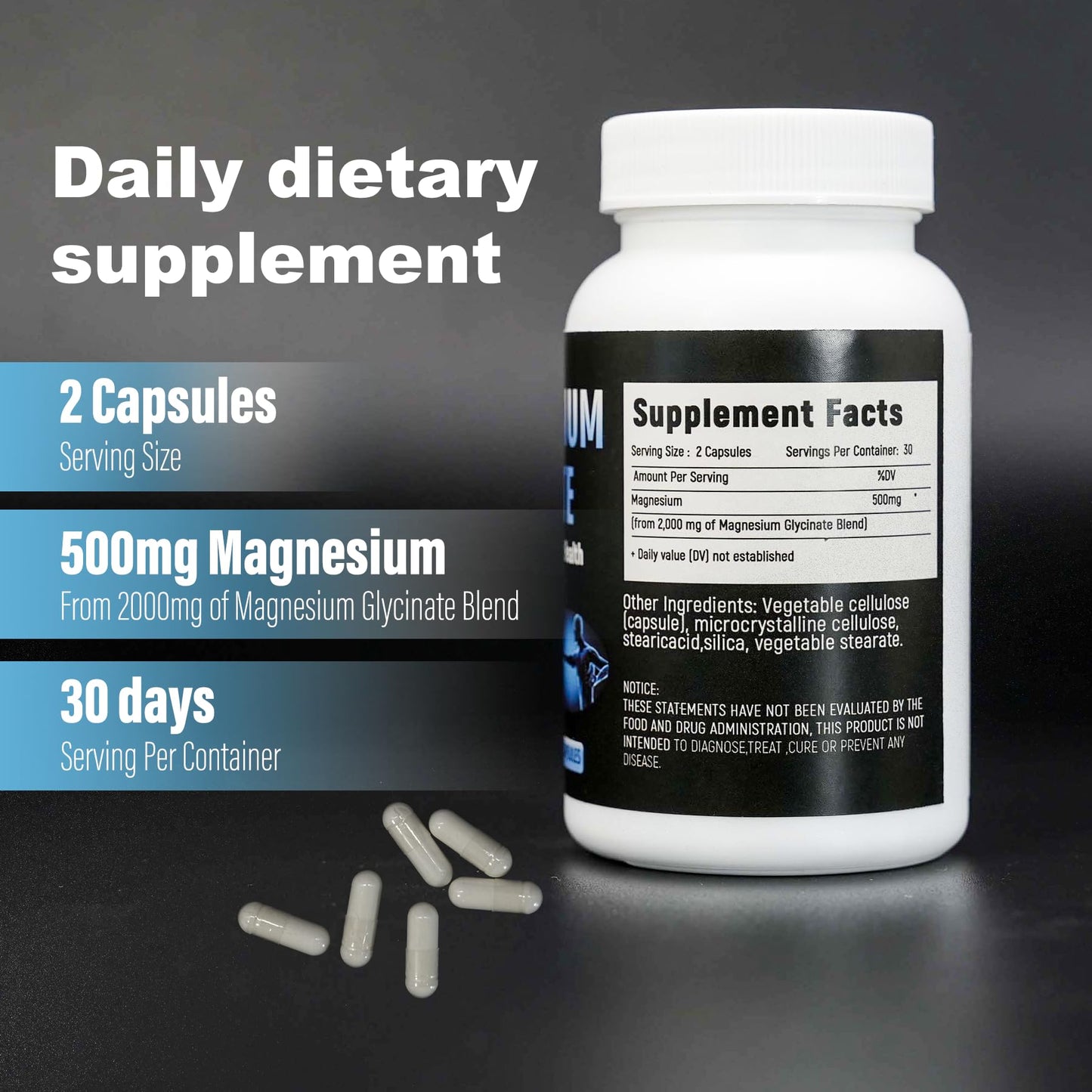 Laicuherb Magnesium Capsules for Bone and Muscle Health, 500 mg Magnesium Supplement, 60 Count, Vegetarian Capsules - Maple Wellness Supplements