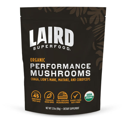 Laird Superfood Organic Performance Mushroom Blend with Chaga, Cordyceps, Lion's Mane and Maitake for Energy - Maple Wellness Supplements