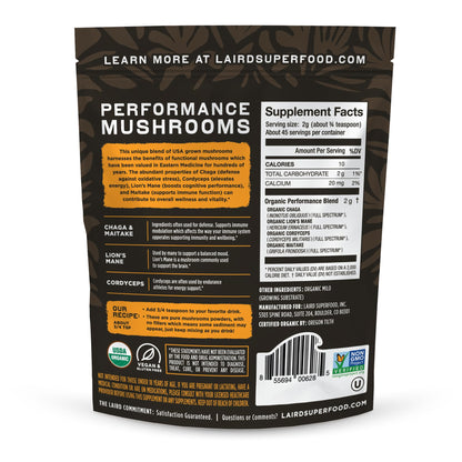Laird Superfood Organic Performance Mushroom Blend with Chaga, Cordyceps, Lion's Mane and Maitake for Energy - Maple Wellness Supplements