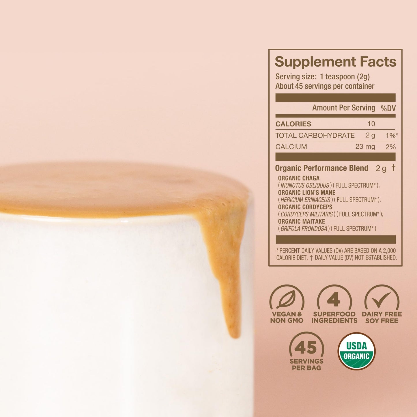 Laird Superfood Organic Performance Mushroom Blend with Chaga, Cordyceps, Lion's Mane and Maitake for Energy - Maple Wellness Supplements