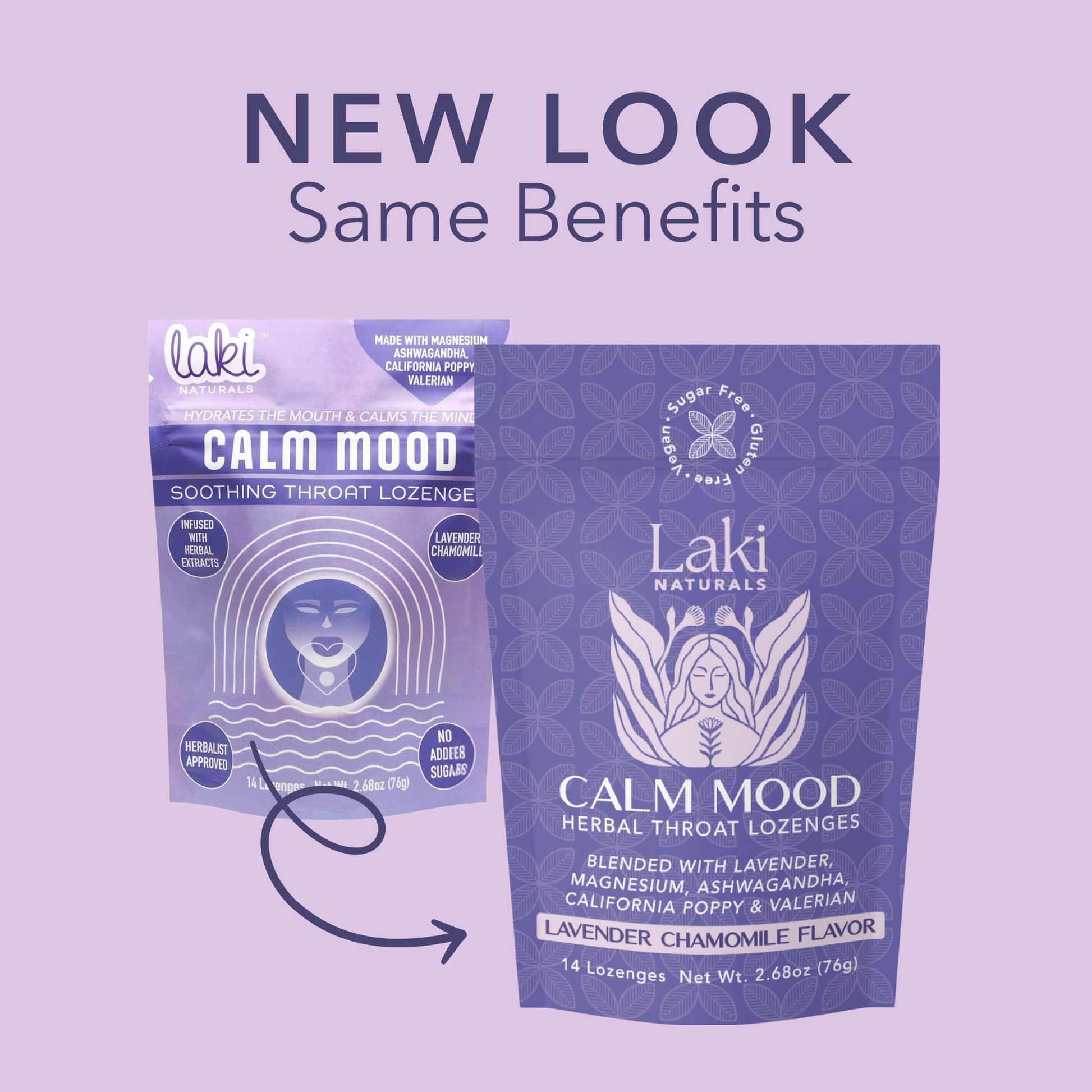 Laki Naturals Lavender Chamomile Calm Mood Functional Herbal Lozenges (14ct) Throat & Calming Hard Candies with Magnesium, Ashwagandha, California Poppy & Valerian. Vegan, Sugar Free, Gluten Free - Maple Wellness Supplements
