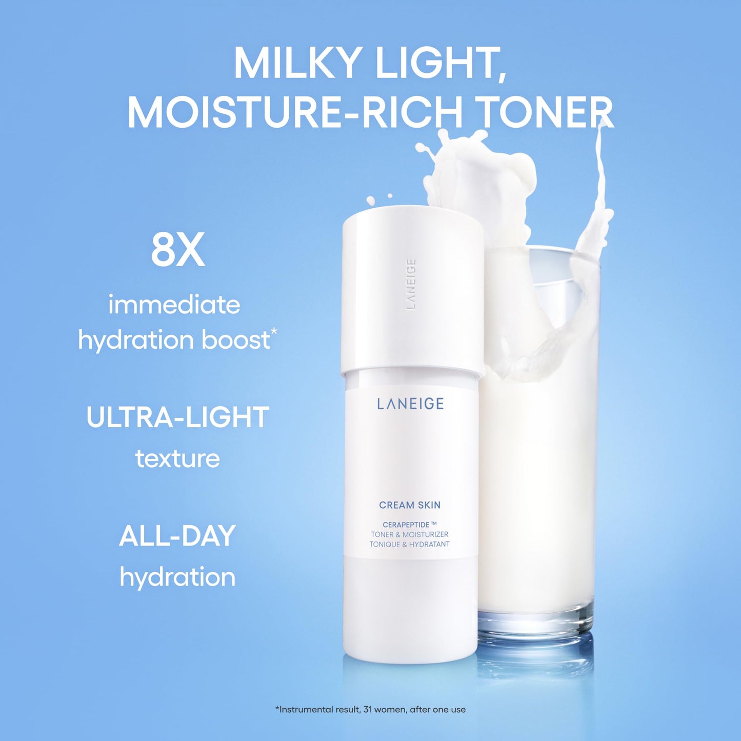 LANEIGE Cream Skin Toner & Moisturizer Mini: Lightweight Refillable Korean Milky Toner with Ceramide - Maple Wellness Supplements