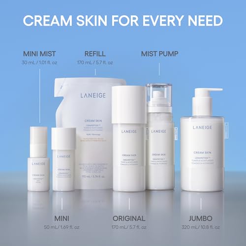LANEIGE Cream Skin Toner & Moisturizer Mini: Lightweight Refillable Korean Milky Toner with Ceramide - Maple Wellness Supplements