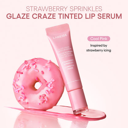 LANEIGE Glaze Craze Tinted Lip Serum, Strawberry Sprinkles: Hydrating Serum for Glossy,Nourished Lips with Plumping Polypeptides,0.42 oz - Maple Wellness Supplements