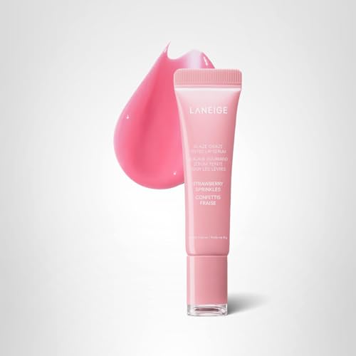 LANEIGE Glaze Craze Tinted Lip Serum, Strawberry Sprinkles: Hydrating Serum for Glossy,Nourished Lips with Plumping Polypeptides,0.42 oz - Maple Wellness Supplements