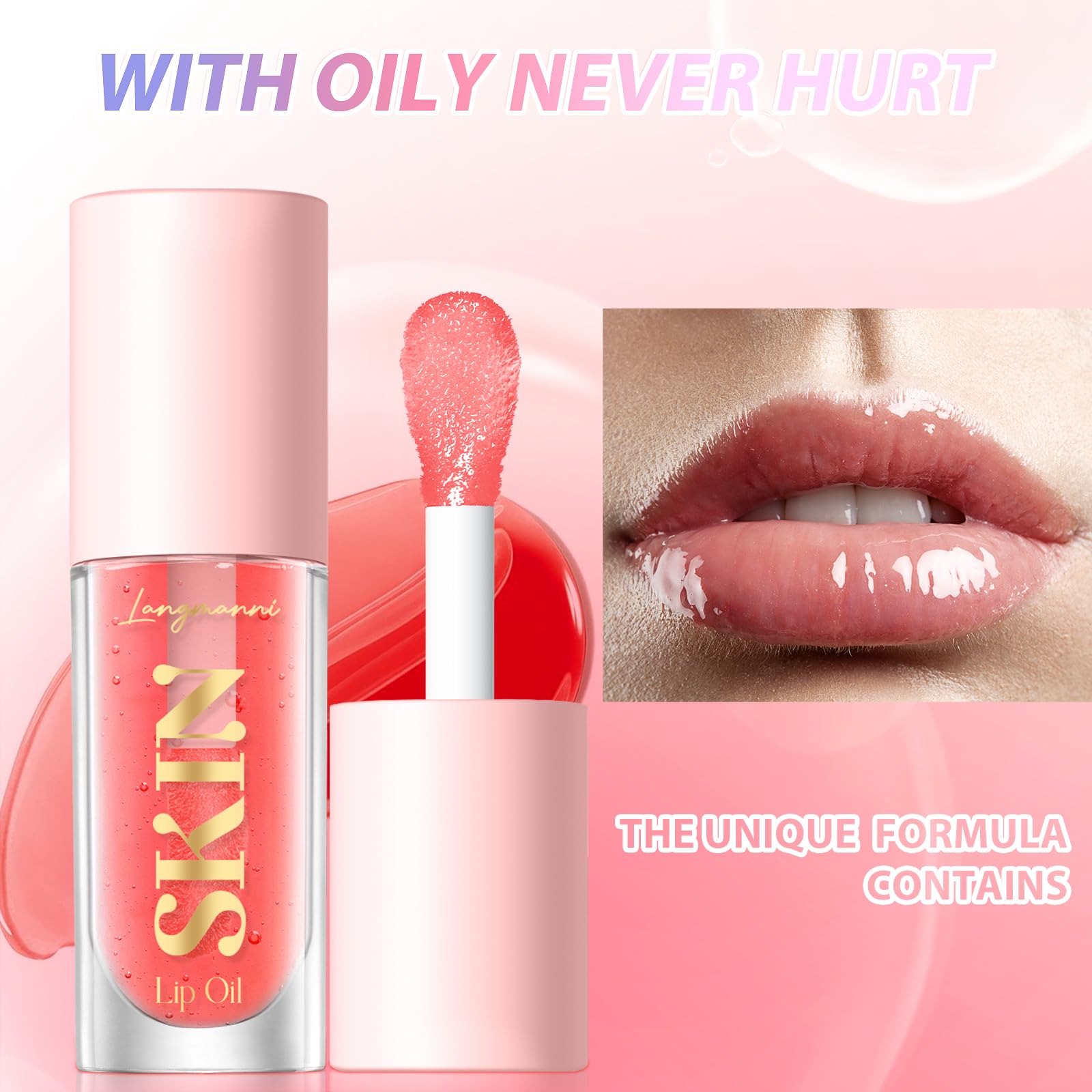LANGMANNI Moisturizing Lip Oil,No-Sticky Lip Gloss Lip Balm Lip Care,Fruit Flavoured Lip Oil For Dry Lip's Moisturizing Hydrating And Nourishing ((Strawberry)) - Maple Wellness Supplements