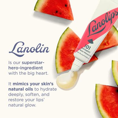 Lanolin 101 Multipurpose Ointment - Lanolin Lip Balm & Healing Ointment for Skin Barrier Repair - Moisturizer for Dry Lips, Cuticles & Elbows - No Petroleum Formula - Watermelon (0.35 oz) - Maple Wellness Supplements