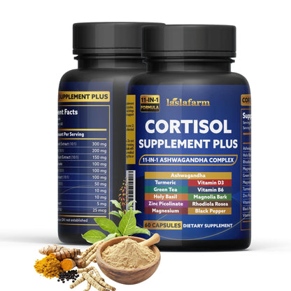 laslafarm 11in1 Cortisol Plus Supplement, 11in1 Ashwagandha and Natural Herbal Complex Vitamin Blend for Daily Mood, Focus and Sleep, Suitable for Women and Men 60 Capsules - Maple Wellness Supplements